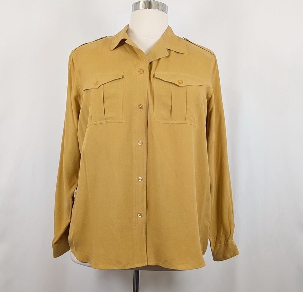 Vintage 90s Blouse Silk Mustard Yellow Women's Size 2X Anna & Frank New
